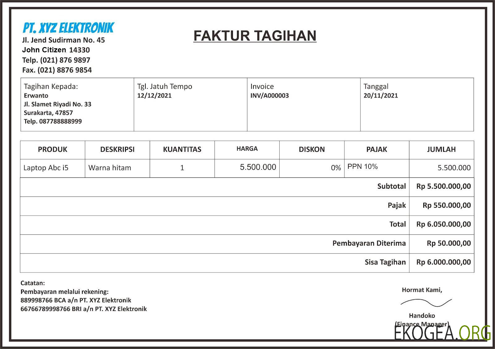 PT. Bulletin de paie de XYZ elektronik aux formats Word et PDF